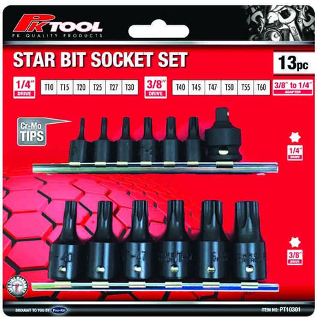 13 Piece 1/4” & 3/8” Star Bits Socket Set - PKTool | Universal Auto Spares