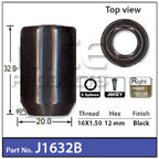 Allen Key Nut 16mm x 1.5mm Black J1632B - Nice Products | Universal Auto Spares