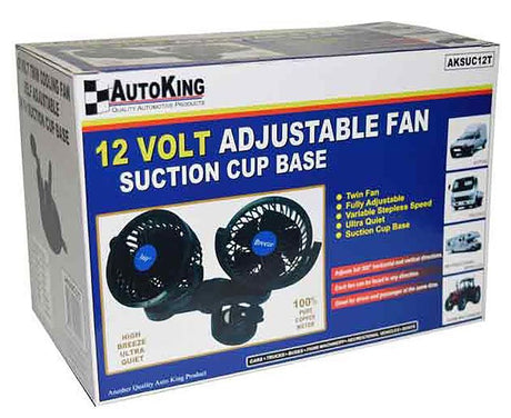 Twin Fan Adjustable 12v Suction Cup Powerful Compact - AUTOKING | Universal Auto Spares