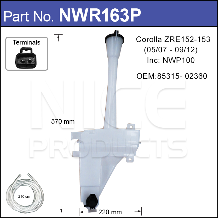 Washer Bottle With Washer Pump NWR163P - Nice Products | Universal Auto Spares