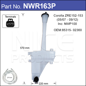 Washer Bottle With Washer Pump NWR163P - Nice Products | Universal Auto Spares