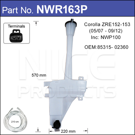 Washer Bottle With Washer Pump NWR163P - Nice Products | Universal Auto Spares