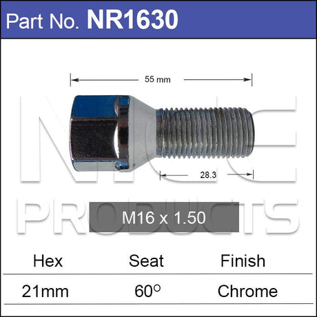 HEX BOLT CHROME NR1630 - Nice Products | Universal Auto Spares