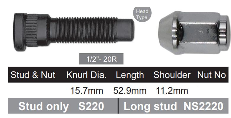 Wheel Stud and Nut NS220B - Nice Products | Universal Auto Spares