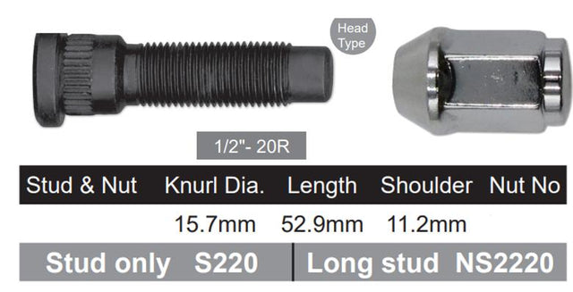 Wheel Stud and Nut NS220B - Nice Products | Universal Auto Spares