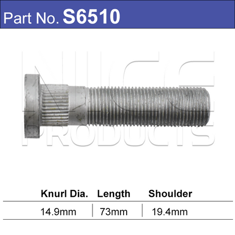 Long wheel stud S6510 - Nice Products | Universal Auto Spares