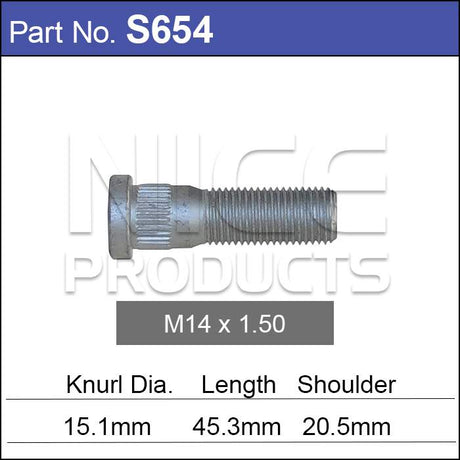 Wheel Stud S654 - Nice Products | Universal Auto Spares