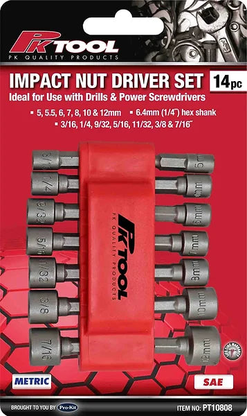 14 Pieces Impact Nut Driver Set Quick Change Design - PKTool | Universal Auto Spares