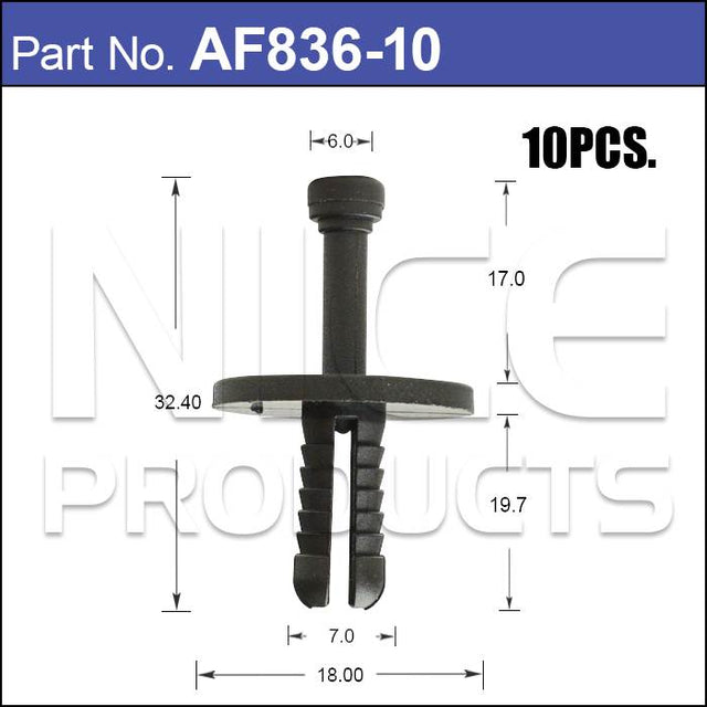 Plastic Fastener Pkt 10 AF836-10 - Nice Products | Universal Auto Spares