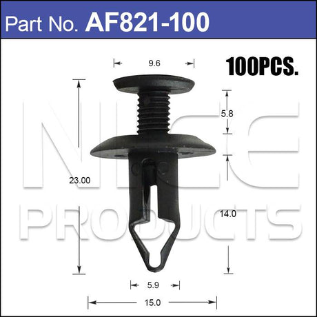 Plastic Fastener Pkt 100 AF821-100 - Nice Products | Universal Auto Spares