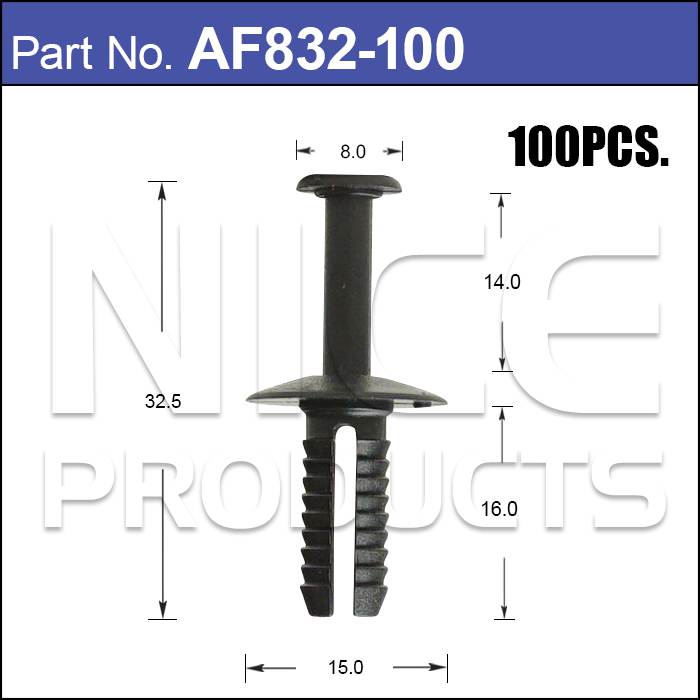 Plastic Fastener Pkt 100 AF832-100 - Nice Products | Universal Auto Spares