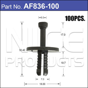 Plastic Fastener Pkt 100 AF836-100 - Nice Products | Universal Auto Spares