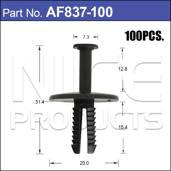 Plastic Fastener Pkt 100 AF837-100 - Nice Products | Universal Auto Spares