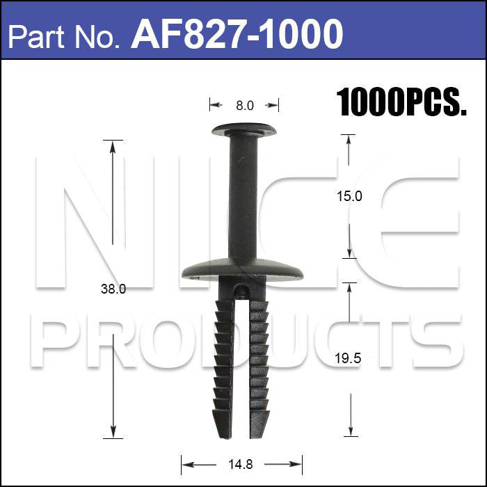 Plastic Fastener Pkt 1000 AF827-1000 - Nice Products | Universal Auto Spares