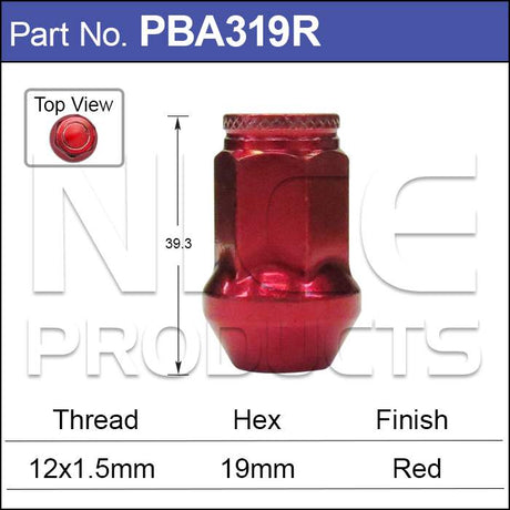 Red Wheel Nuts PBA319R - Nice Products | Universal Auto Spares