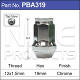 Chrome Wheel Nut PBA319 - Nice Products | Universal Auto Spares
