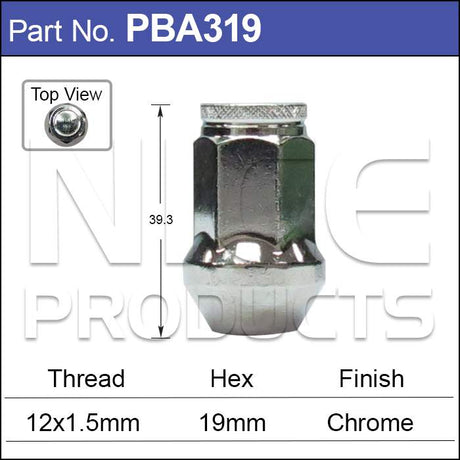 Chrome Wheel Nut PBA319 - Nice Products | Universal Auto Spares