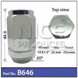 Chrome Nut 22mm HEX B646 - Nice Products | Universal Auto Spares