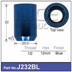 Blue Wheel Nut Thread 1/2 Tapered J232BL - Nice Products | Universal Auto Spares