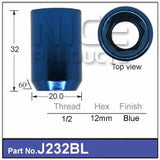 Blue Wheel Nut Thread 1/2 Tapered J232BL - Nice Products | Universal Auto Spares