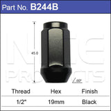 Black Nut 44mm 19mm Hex B244B - Nice Products | Universal Auto Spares