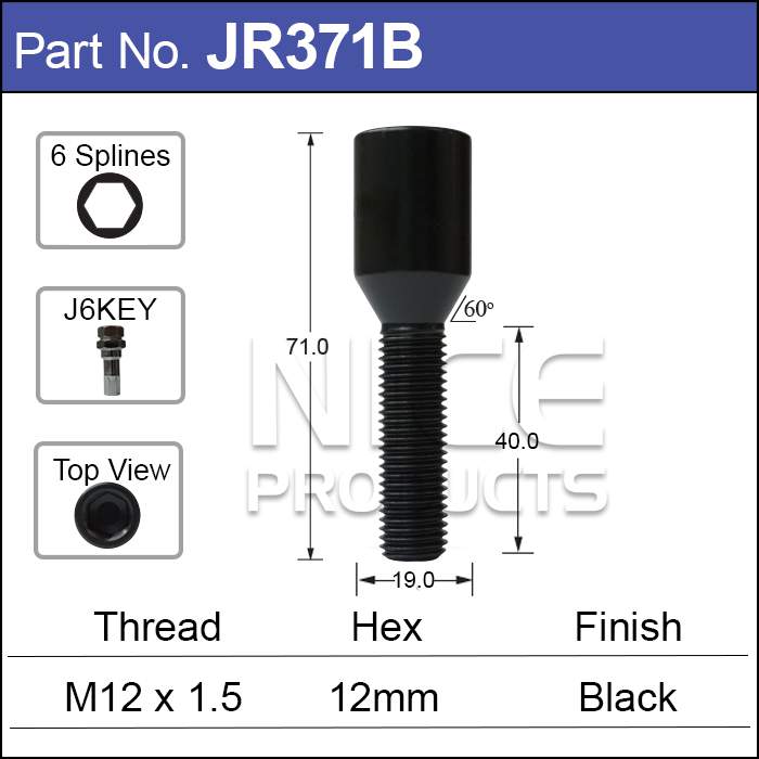 One Piece Bolt Allen Key Black JR371B - Nice Products | Universal Auto Spares