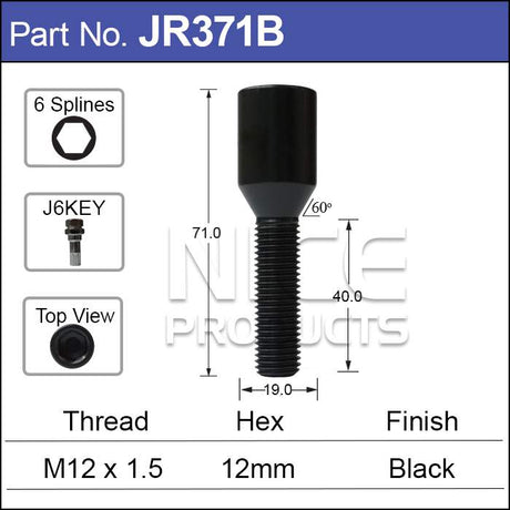 One Piece Bolt Allen Key Black JR371B - Nice Products | Universal Auto Spares