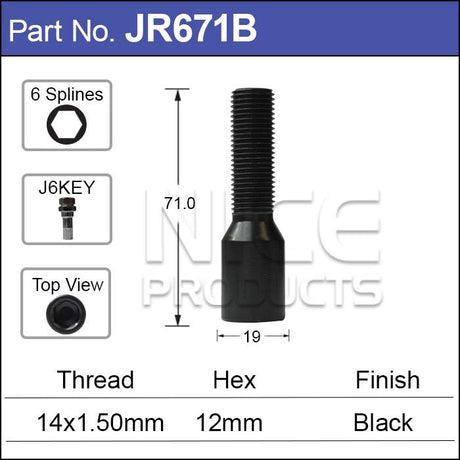 One piece Allen Key Bolt Black JR671B - Nice Products | Universal Auto Spares