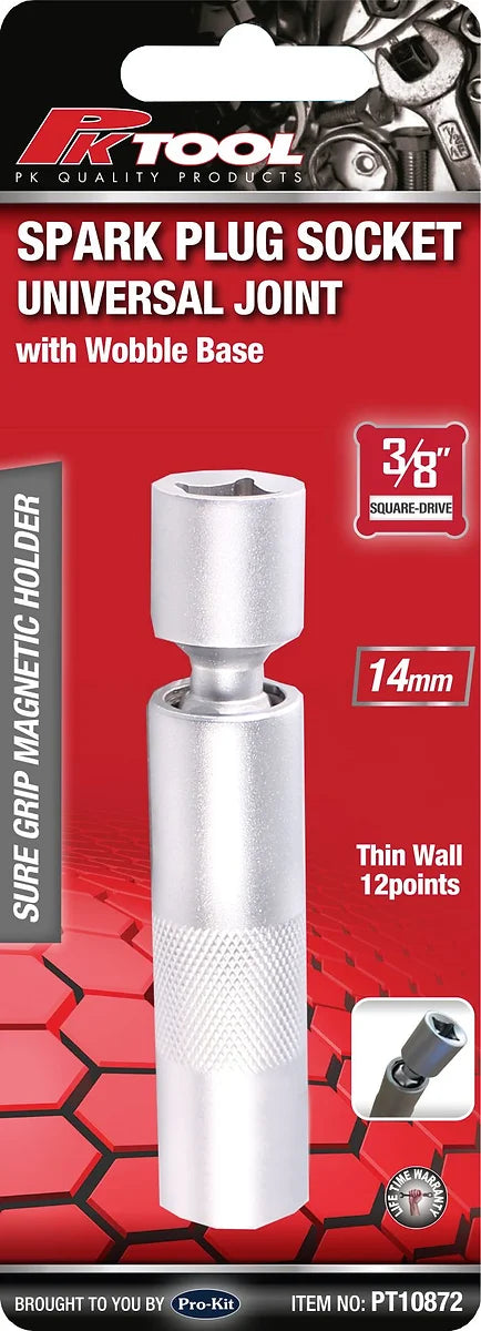 14mm 3/8” DR Magnetic Thin Wall Wobble Spark Plug Socket - PKTool | Universal Auto Spares