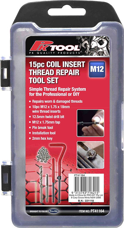 15 Pieces M10, M12 & M14 Coil Insert Thread Repair Tool Set - PKTool | Universal Auto Spares