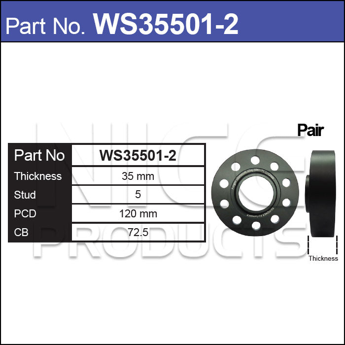 Hub Centric Wheel Spacers WS35501-2 - Nice Products | Universal Auto Spares