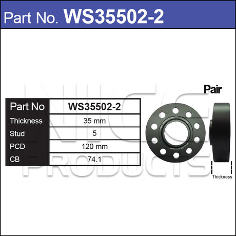 Hub Centric Wheel Spacers WS35502-2 - Nice Products | Universal Auto Spares