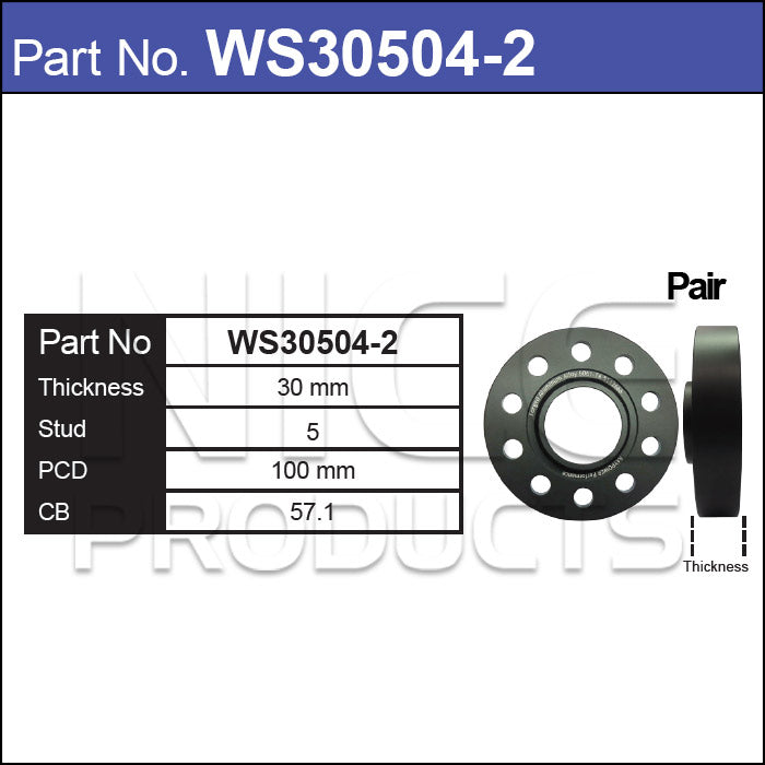 Hub Centric Wheel Spacers 2pcs WS30504-2 - Nice Products | Universal Auto Spares