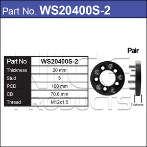 Wheel Spacers With Wheel Studs WS20400S-2 - Nice Products | Universal Auto Spares