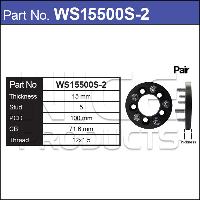Wheel Spacers With Wheel Studs WS15500S-2 - Nice Products | Universal Auto Spares