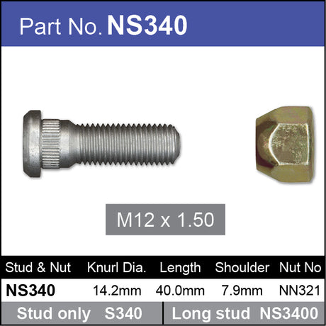 Stud & Nut NS340 - Nice Products | Universal Auto Spares