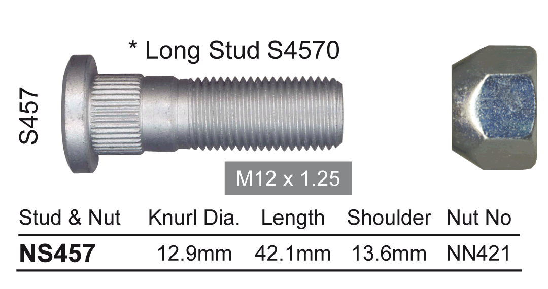 Stud & Nut Fits Nissan NS457 - Nice Products | Universal Auto Spares