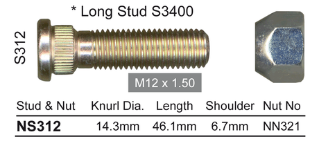 Stud & Nut NS312 - Nice Products | Universal Auto Spares