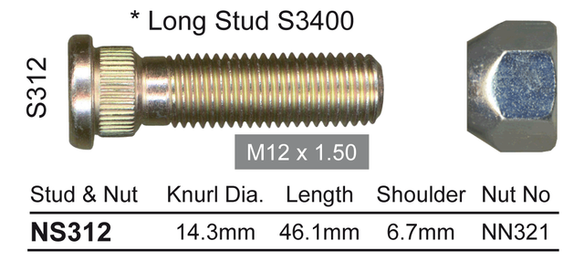 Stud & Nut NS312 - Nice Products | Universal Auto Spares