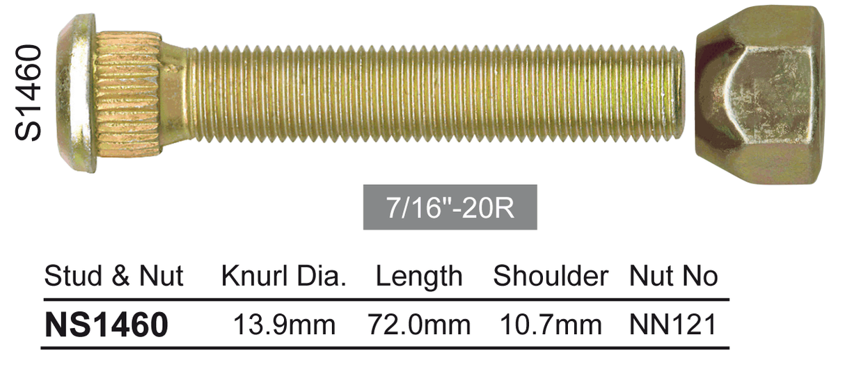 Long Stud & Nut NS1460 - Nice Products | Universal Auto Spares