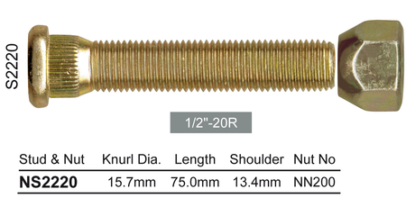 Long Stud & Nut NS2220 - Nice Products | Universal Auto Spares