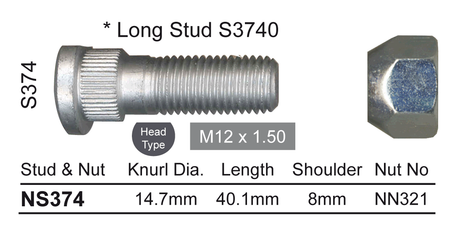 Stud & Nut NS374 - Nice Products | Universal Auto Spares