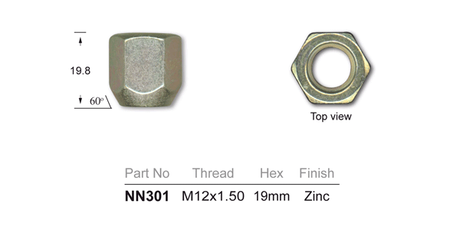 Wheel Nut Gold Tapered Fits Holden NN301 - Nice Products | Universal Auto Spares