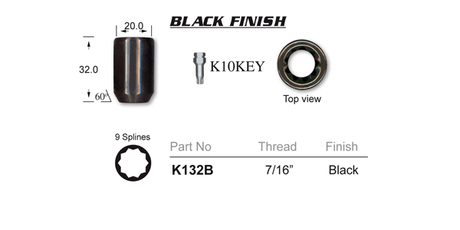 Nut Black Thread 7/16 Tapered K132B - Nice Products | Universal Auto Spares