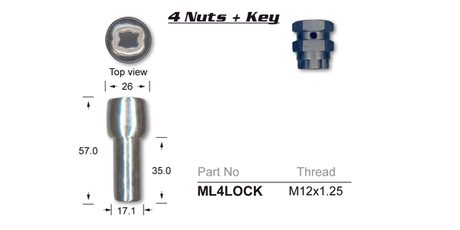 Lock Nuts (set of 4) ML4LOCK - Nice Products | Universal Auto Spares
