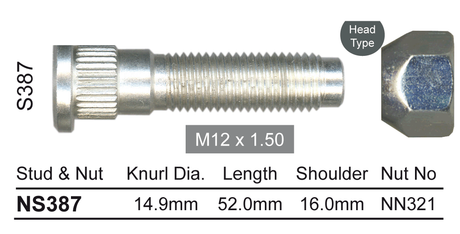 Stud & Nut NS387 - Nice Products | Universal Auto Spares