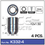 lock nuts (4 pcs + key) K332-4 - Nice Products | Universal Auto Spares