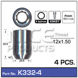 lock nuts (4 pcs + key) K332-4 - Nice Products | Universal Auto Spares