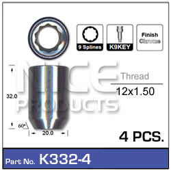 lock nuts (4 pcs + key) K332-4 - Nice Products | Universal Auto Spares