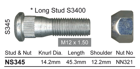 Stud & Nut NS345 - Nice Products | Universal Auto Spares
